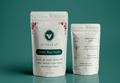 2 oz pouch of Lychee Rose loose leaf green tea, front and back