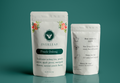 2 oz pouch of Peach Oolong loose leaf tea, front and back